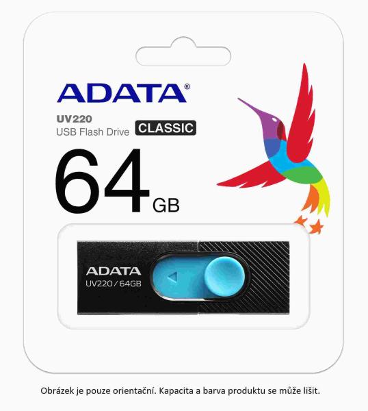 ADATA Flash disk 32GB UV220,  USB 2.0 Dash Drive,  čierna/ modrá3