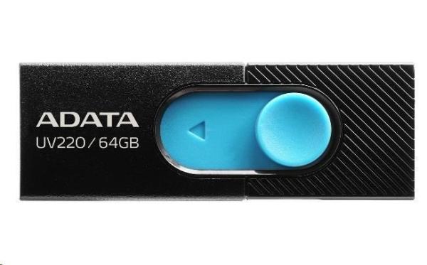 ADATA Flash Disk 64GB UV220,  USB 2.0 Dash Drive,  čierna/ modrá