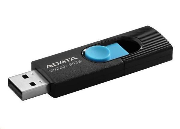 ADATA Flash Disk 64GB UV220,  USB 2.0 Dash Drive,  čierna/ modrá0