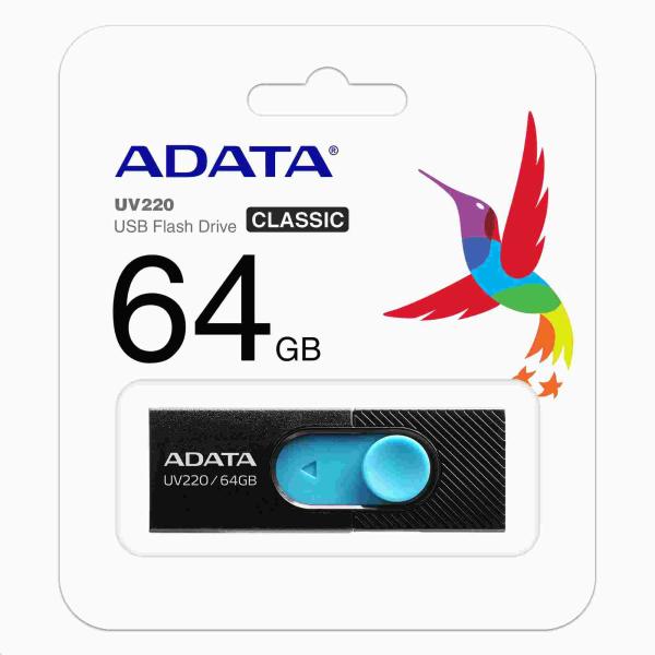 ADATA Flash Disk 64GB UV220,  USB 2.0 Dash Drive,  čierna/ modrá1