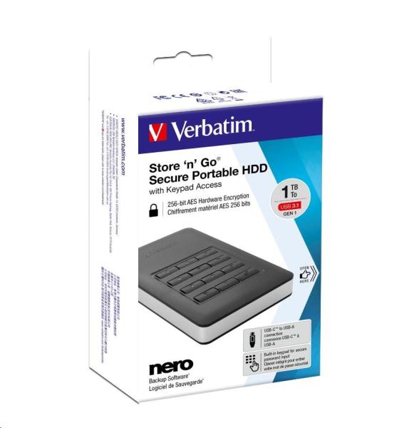 VERBATIM HDD 2.5" 1 TB vrátane.KEYPAD USB3.1 USB 3.0 GDPR9