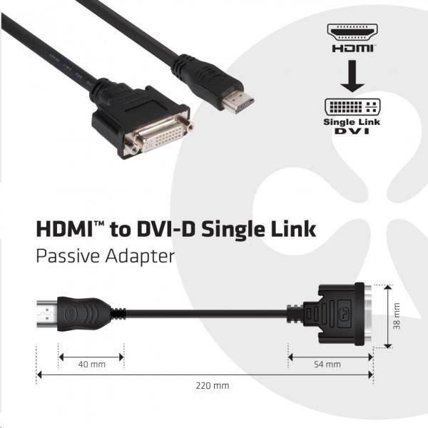Club3D Pasívny adaptér HDMI na DVI-D s jedným prepojením (M/ F),  22 cm0