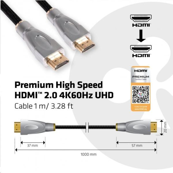 Club3D Kabel Certifikovaný HDMI 2.0 Premium High Speed 4K60Hz UHD,  1m6
