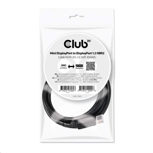 Kábel Club3D Mini DisplayPort na DisplayPort 1.2 4K60Hz UHD obojsmerný,  (M/ M),  2 m