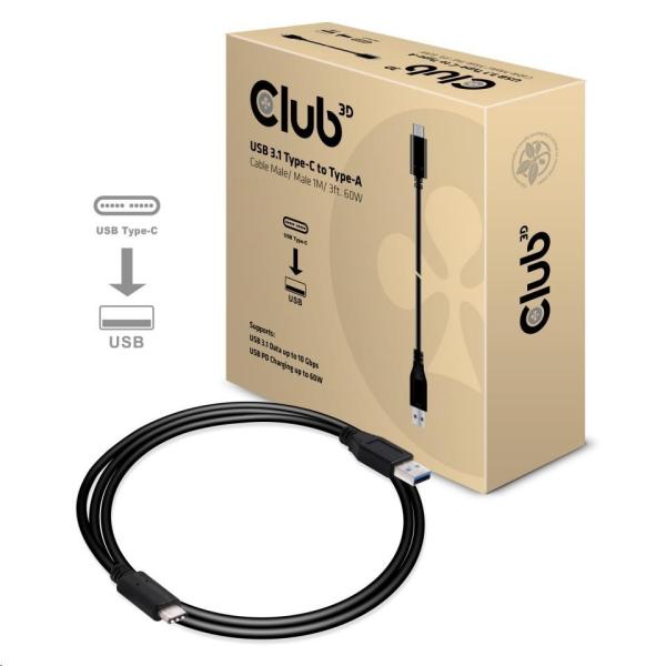 Kábel USB Club3D 3.1 Type-C na USB 3.1 Typ A,  10Gbps Power Delivery 60W (M/ M),  1m