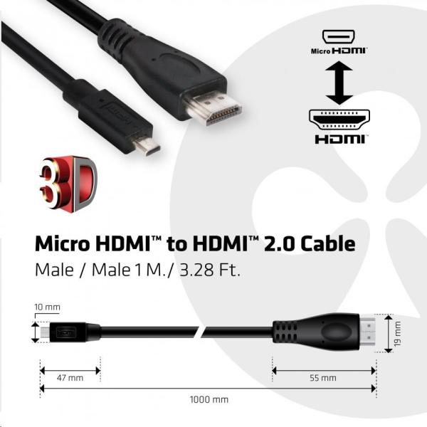 Club3D Micro HDMI na HDMI 2.0 4K60Hz UHD,  (M/ M),  1m2