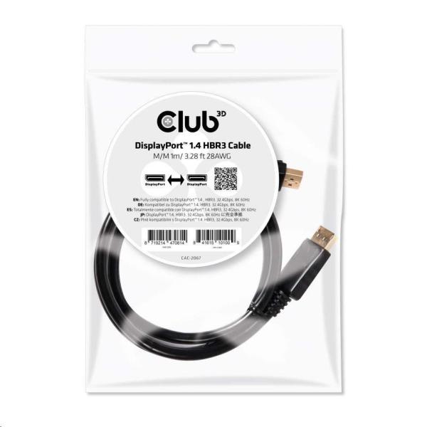 Club3D Certifikovaný Kabel DisplayPort 1.4 HBR3 8K60Hz (M/ M),  1m