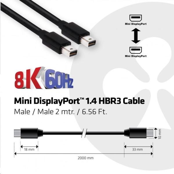 Club3D Kabel mini DisplayPort 1.4 HBR3 8K60Hz (M/ M),  2m,  34 AWG4