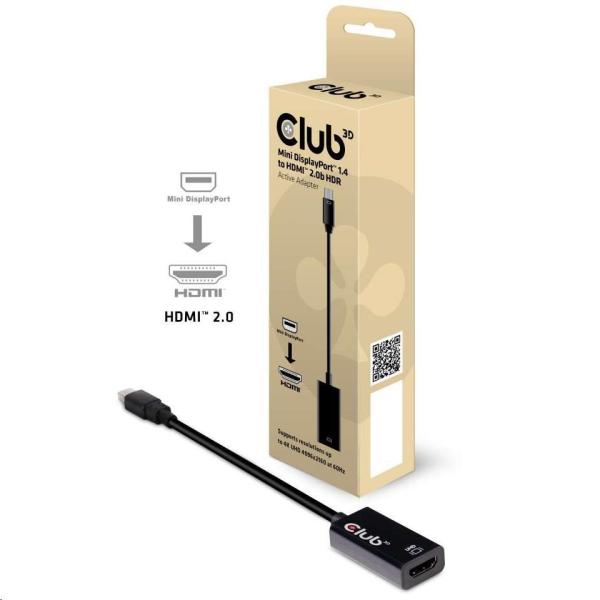 Club3D Adaptér aktívny mini DisplayPort 1.4 na HDMI 2.0b,  HDR (M/ F),  16cm