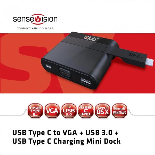 Club3D Mini dokovací stanice USB 3.0 typ C (VGA USB 3.0 USB-C), nabíjecí1