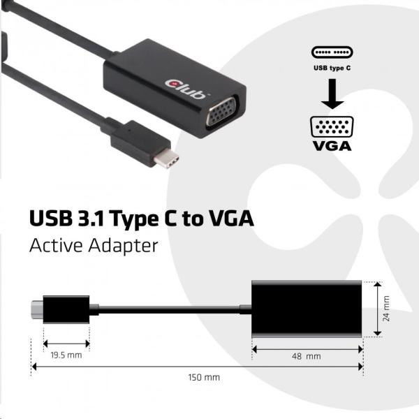 Aktívny USB adaptér Club3D 3.1 typ C na VGA (M/ F),  15 cm2