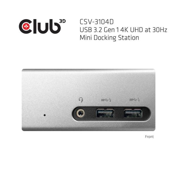 Club3D Mini dokovací stanice USB 3.2 4K30Hz UHD (HDMI/ DVI/ 4x USB 3.1/ Ethernet/ Audio) DisplayLink® Certified6