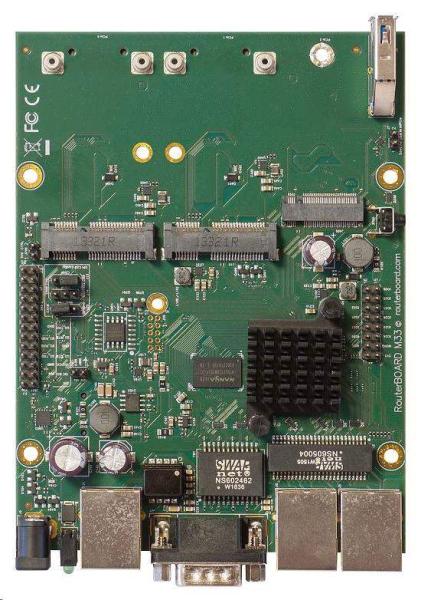 MikroTik RouterBOARD RBM33G,  dvojjadrový 880MHz,  256MB DDR3,  3x GLAN,  2x mini-PCIe,  2xSIM slot,  1xM.2,  USB,  RS232,  vrát