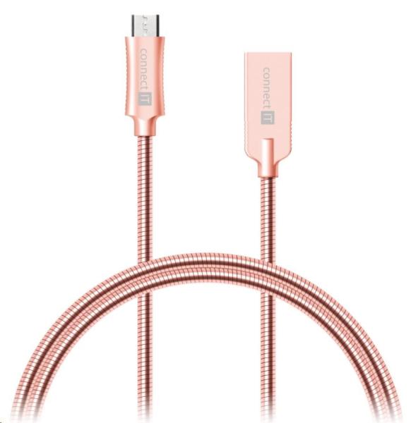 CONNECT IT Wirez Steel Knight Micro USB - USB,  kovová ružovo-zlatá farba,  1 m