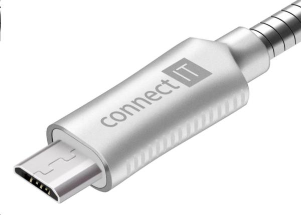 CONNECT IT Wirez Steel Knight Micro USB - USB, strieborná metalíza, 1 m1