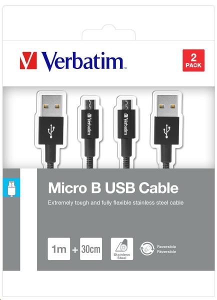VERBATIM Micro B USB kábel Sync & Charge 100 cm (čierny) + Verbatim Micro B USB kábel Sync & Charge 30 cm (čierny)2