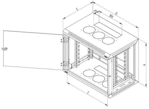 19" jednodielny rack TRITON 12U/ 600 mm,  odnímateľné bočné kryty2