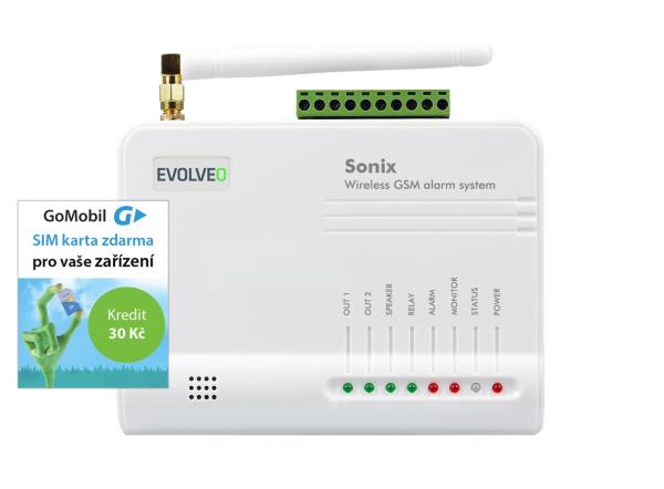 EVOLVEO Sonix - bezdrátový GSM alarm (4 ks dálk. ovl., PIR čidlo pohybu, čidlo na dveře/ okno, externí repro, Android/ iPhone
