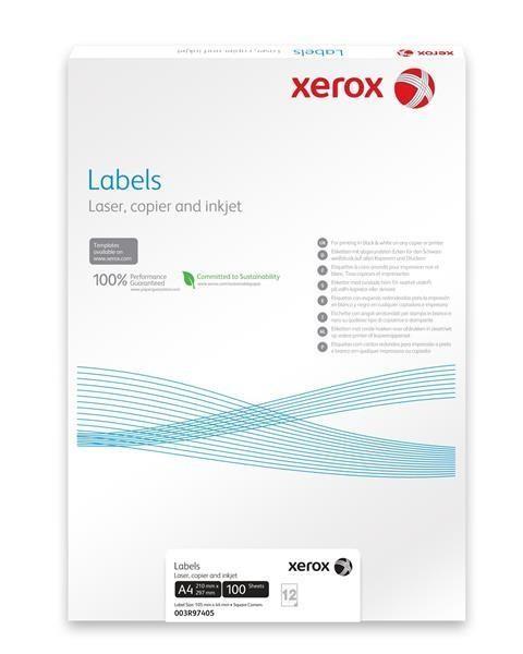 Xerox Paper - Biele samolepiace štítky na čiernobielu tlač - ostré rohy (Štítky 4UP 105x148.5,  100 listov,  A4)