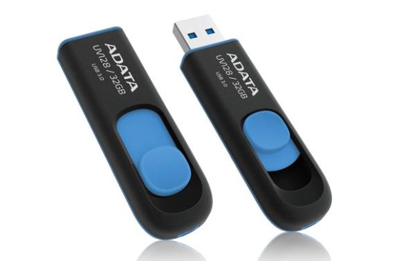 ADATA Flash disk 32GB UV128, USB 3.1 Dash Drive (R:40/W:25 MB/s) čierna/modrá