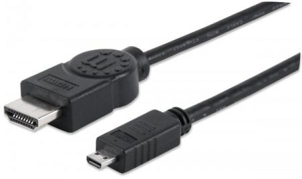 MANHATTAN HDMI kábel s Ethernetom,  HDMI samec na mikro samec,  HEC,  ARC,  3D,  4K,  tienený,  2 m,  čierny