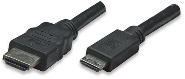 MANHATTAN Vysokorýchlostný kábel HDMI 3D, Mini HDMI Male to Male, tienený, čierny, 1,8 m