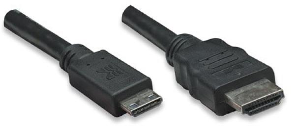 MANHATTAN Vysokorýchlostný kábel HDMI 3D,  Mini HDMI Male to Male,  tienený,  čierny,  1, 8 m3