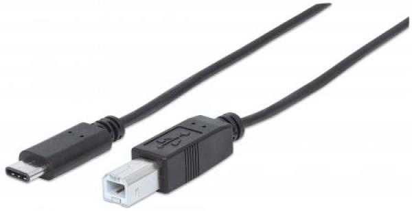 MANHATTAN Hi-Speed USB-C kábel,  C samec /  B samec,  2 m,  čierny