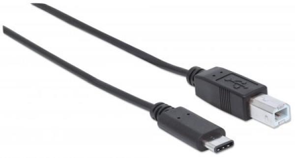 MANHATTAN Hi-Speed USB-C kábel,  C samec /  B samec,  2 m,  čierny2
