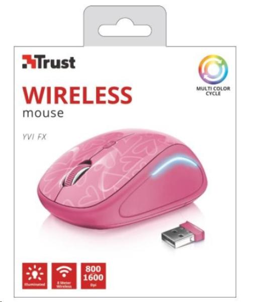 TRUST Yvi Wireless Mouse USB,  ružová5