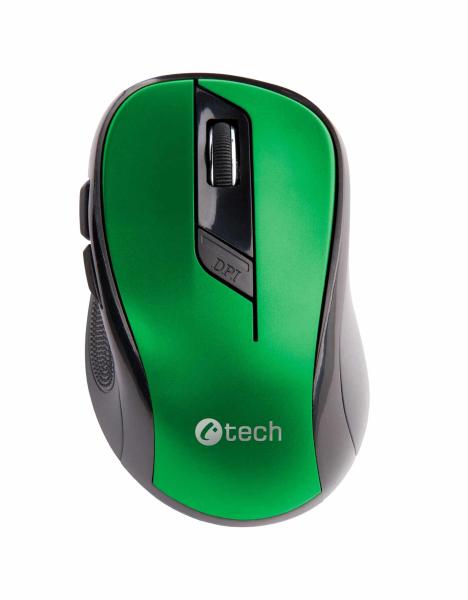 Myš C-TECH WLM-02,  čierno-zelená,  bezdrôtová,  1600DPI,  6 tlačidiel,  USB nano prijímač1
