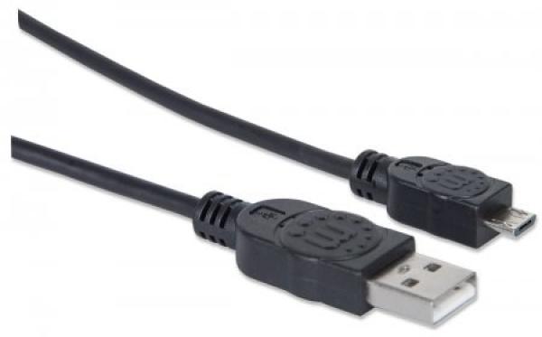 MANHATTAN Pripojovací kábel USB 2.0 A samec /  Micro-B samec,  0.5 m,  čierna1