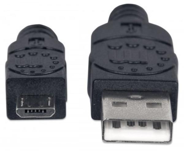 MANHATTAN Pripojovací kábel USB 2.0 A samec /  Micro-B samec,  0.5 m,  čierna2