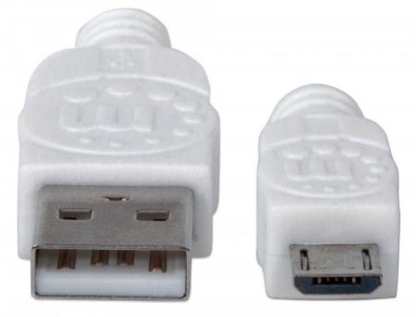 MANHATTAN Pripojovací kábel USB 2.0 A samec /  Micro-B samec,  1 m,  biely2