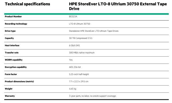 HPE StoreEver LTO-8 Ultrium 30750 External Tape Drive #ABB2