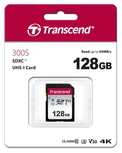 Karta TRANSCEND SDXC 128GB 300S,  UHS-I U3 V30 (R:100W:25 MB/ s)1