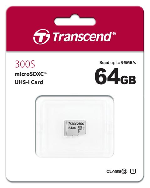 Karta TRANSCEND MicroSDXC 64GB 300S, UHS-I U1, bez adaptéra0
