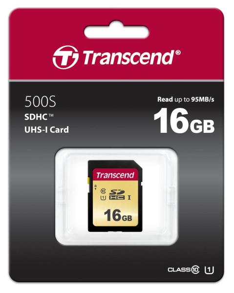 Karta TRANSCEND SDHC 16GB 500S,  UHS-I U1 (R:95/ W:60 MB/ s)1