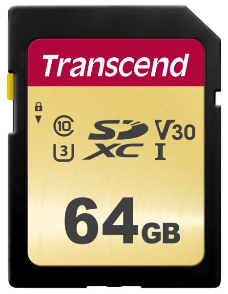 Karta TRANSCEND SDXC 64GB 500S,  UHS-I U3 V30 (R:95/ W:50 MB/ s)