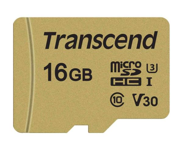 Karta TRANSCEND MicroSDHC 16GB 500S,  UHS-I U3 V30 + adaptér