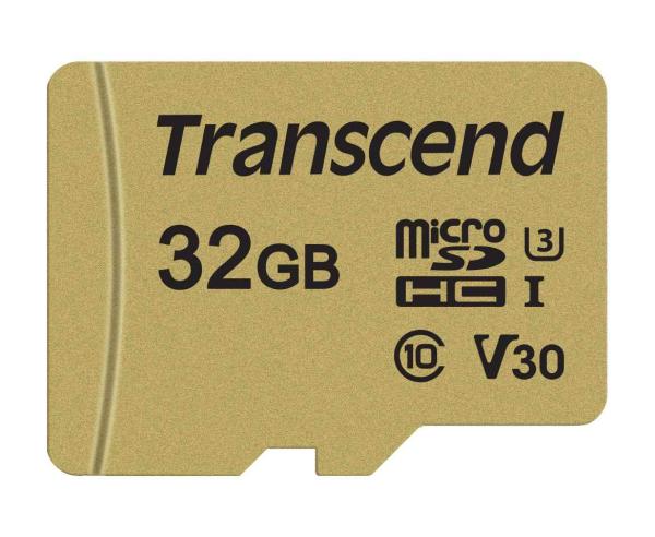 Karta TRANSCEND MicroSDHC 32GB 500S,  UHS-I U3 V30 + adaptér