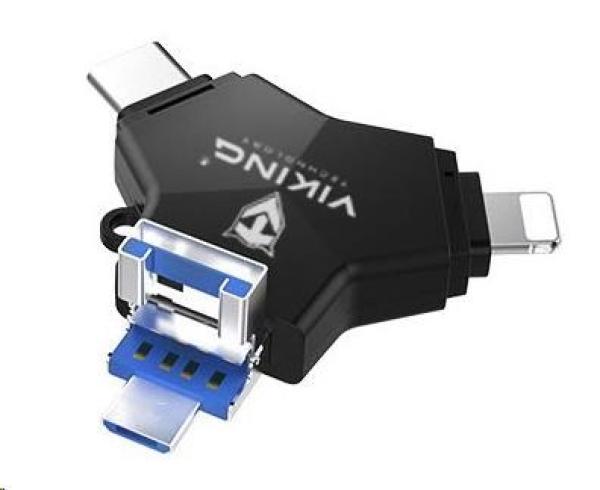 USB Flash disk Viking 3.0 4v1 s konektorom Lightning/ Micro USB/ USB/ USB-C,  32 GB,  čierna1