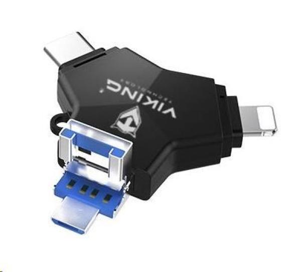 USB Flash disk Viking 3.0 4v1 s konektorom Lightning/Micro USB/USB/USB-C, 128 GB, čierna1