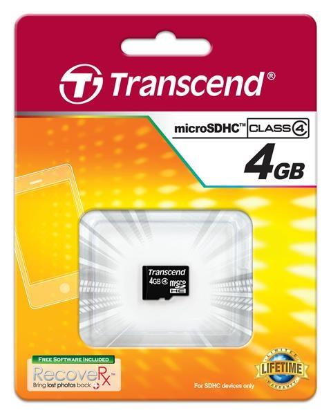 Karta TRANSCEND MicroSDHC 4 GB triedy 4,  bez adaptéra1