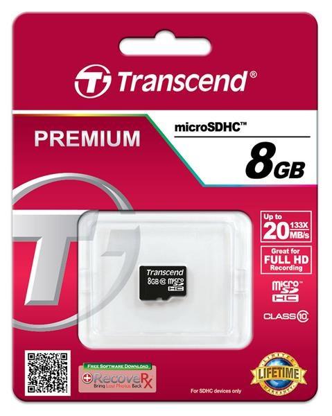 Karta TRANSCEND MicroSDHC Class 10 8GB,  bez adaptéra1