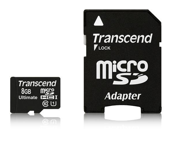 Karta TRANSCEND MicroSDHC 8GB Ultimate,  Class 10 UHS-I 600x,  MLC + adaptér