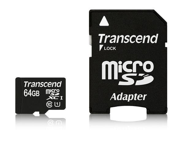 TRANSCEND MicroSDXC 64GB Premium,  Class 10 UHS-I 400x (R:85/ W:35 MB/ s) + adaptér