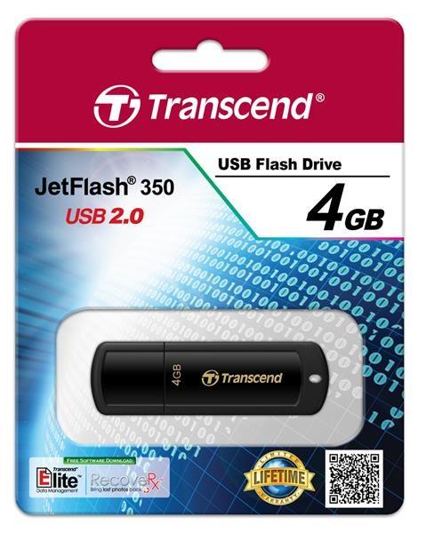 TRANSCEND Flash disk 4GB JetFlash®350,  USB 2.0 (R:13/ W:4 MB/ s) čierna2