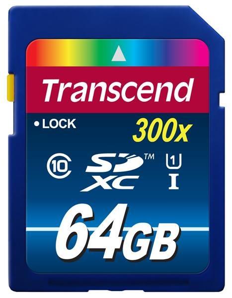 Karta TRANSCEND SDXC 64GB Premium,  Class 10 UHS-I 300x
