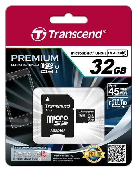 Karta TRANSCEND MicroSDHC 32GB Premium,  Class 10 UHS-I 300x + adaptér2